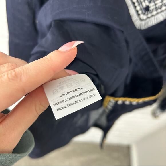 Tory Burch Navy Embroidered Fringe Detail 100% Cotton Tunic Size 8 - Picture 12 of 14